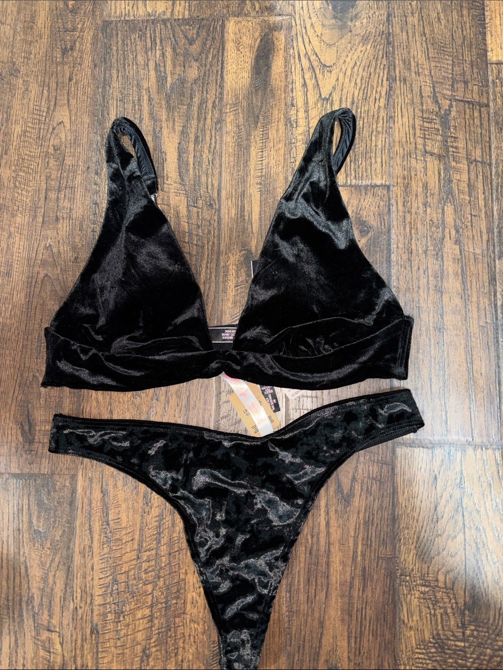 Black Velvet Bralette & Thong Set - Women Intimates VS & PINK